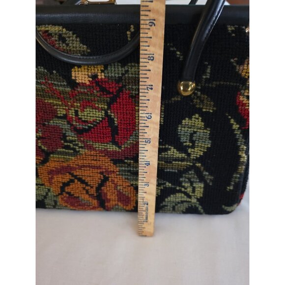 Vintage 50s 60s Carpet Bag Floral Top Handle Tapestry Boho Chic Purse Handbag - Picture 15 of 16